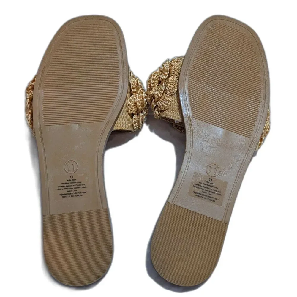 Women's Coco Raffia Flower Sandals -A New Day- Tan Size 11